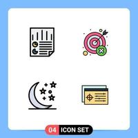 4 Universal Filledline Flat Color Signs Symbols of data wrong report miss moon Editable Vector Design Elements