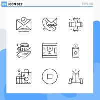 Modern 9 Line style icons Outline Symbols for general use Creative Line Icon Sign Isolated on White Background 9 Icons Pack Creative Black Icon vector background