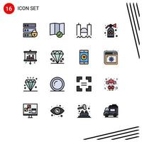 Universal Icon Symbols Group of 16 Modern Flat Color Filled Lines of screen bar cross security extinguisher Editable Creative Vector Design Elements