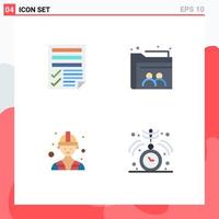 Set of 4 Modern UI Icons Symbols Signs for data builder paper user worker Editable Vector Design Elements