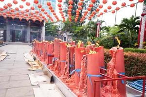 Bandung City, Indonesia, 2022 - The Architecture of the Buddha Temple with Chinese ornament like red colors amazes the Buddhist people while praying photo