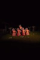 Asian dancers take pose with dance movements while performing the traditional dance in the competition photo