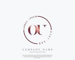 Initial letter OU Feminine logo beauty monogram and elegant logo design, handwriting logo of initial signature, wedding, fashion, floral and botanical with creative template vector