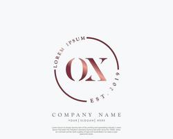 Initial letter OX Feminine logo beauty monogram and elegant logo design, handwriting logo of initial signature, wedding, fashion, floral and botanical with creative template vector