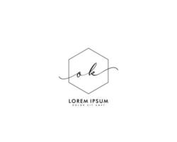 Initial letter OK Feminine logo beauty monogram and elegant logo design, handwriting logo of initial signature, wedding, fashion, floral and botanical with creative template vector