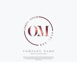 Initial letter OM Feminine logo beauty monogram and elegant logo design, handwriting logo of initial signature, wedding, fashion, floral and botanical with creative template vector
