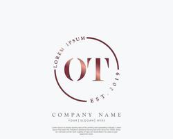 Initial letter OT Feminine logo beauty monogram and elegant logo design, handwriting logo of initial signature, wedding, fashion, floral and botanical with creative template vector