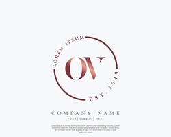 Initial letter OV Feminine logo beauty monogram and elegant logo design, handwriting logo of initial signature, wedding, fashion, floral and botanical with creative template vector