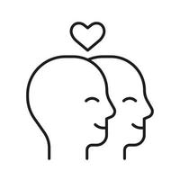 Couple people head profile with love heart, line icon. Face with love feeling, relationship in family. Two lovers look in the same direction.Valentines day. Vector