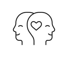 Couple people head profile with love heart, line icon. Face with love feeling, relationship in family. Two lovers.Valentines day. Vector