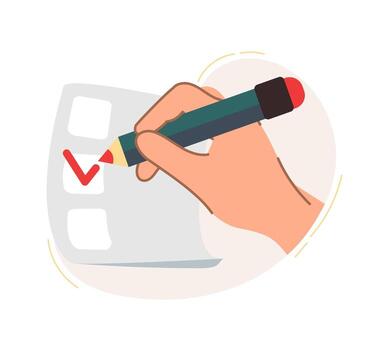 The hand makes notes in the planner. The concept of a business idea, startup, organization, brainstorming. Vector illustration isolated on a white background