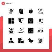 User Interface Pack of 16 Basic Solid Glyphs of image collage lock screw screw Editable Vector Design Elements