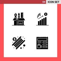 4 Icon Pack Solid Style Glyph Symbols on White Background Simple Signs for general designing vector