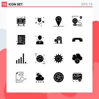 Pack of 16 creative Solid Glyphs of position target propose route interface Editable Vector Design Elements