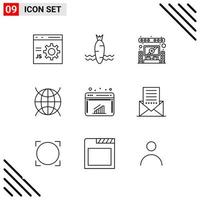 conjunto perfecto de píxeles de iconos de 9 líneas conjunto de iconos de esquema para el diseño de sitios web y la interfaz de aplicaciones móviles vector