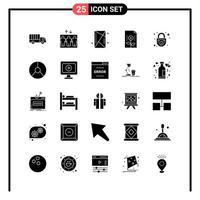 Set of 25 Solid Style Icons for web and mobile Glyph Symbols for print Solid Icon Signs Isolated on White Background 25 Icon Set vector