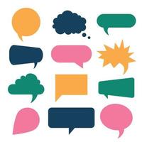 Speech bubbles, communication concept. Colorful geometric shapes. Conversation, rhetoric, discussion symbols. Art of oratory, public speaking. Isolated abstract flat vector illustration