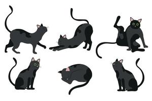 siluetas vectoriales de gato aisladas en fondo blanco, gatos en diferentes poses vector