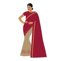 ilustración de una hermosa mujer india con vestido tradicional vector