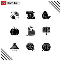 conjunto perfecto de píxeles de 9 iconos sólidos conjunto de iconos de glifos para el diseño de sitios web y la interfaz de aplicaciones móviles vector