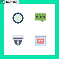 Mobile Interface Flat Icon Set of 4 Pictograms of badge secure shop message free access Editable Vector Design Elements