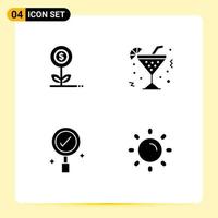 4 Solid Glyph concept for Websites Mobile and Apps money business dollar drink search Editable Vector Design Elements