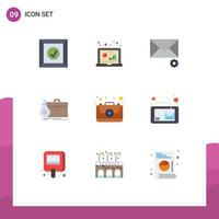 grupo de 9 signos y símbolos de colores planos para elementos de diseño de vectores editables de negocios abiertos de correo de cartera de emergencia