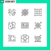 Pack of 9 Line Style Icon Set Outline Symbols for print Creative Signs Isolated on White Background 9 Icon Set vector