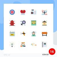 16 User Interface Flat Color Pack of modern Signs and Symbols of firefighter firefighter medicine share network Editable Pack of Creative Vector Design Elements