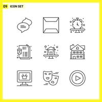 9 Icon Set Simple Line Symbols Outline Sign on White Background for Website Design Mobile Applications and Print Media vector