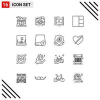 Editable Vector Line Pack of 16 Simple Outlines of computers computer vedio laptop grid Editable Vector Design Elements
