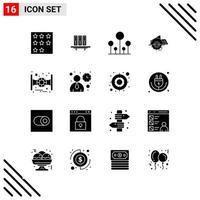 Pixle Perfect Set of 16 Solid Icons Glyph Icon Set for Webite Designing and Mobile Applications Interface vector