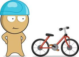 A boy in a helmet stands next to a bicycle vector