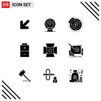 Universal Icon Symbols Group of 9 Modern Solid Glyphs of photography light budget electric battery Editable Vector Design Elements