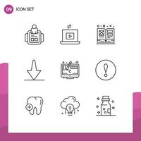 Modern Set of 9 Outlines and symbols such as graphic computer art down arrow Editable Vector Design Elements