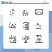 Pictogram Set of 9 Simple Outlines of paper file mail calculator tools Editable Vector Design Elements