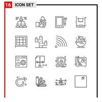 16 General Icons for website design print and mobile apps 16 Outline Symbols Signs Isolated on White Background 16 Icon Pack vector