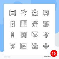 conjunto moderno de 16 esquemas pictográficos de bolsa meteorológica de educación móvil y elementos de diseño vectorial editables vector