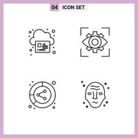 Pictogram Set of 4 Simple Filledline Flat Colors of online analysis cloud imagination data Editable Vector Design Elements