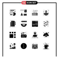 Universal Icon Symbols Group of 16 Modern Solid Glyphs of expertise women programmer offshore tools Editable Vector Design Elements