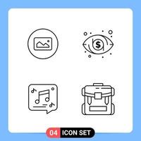 4 Line Black Icon Pack Outline Symbols for Mobile Apps isolated on white background 4 Icons Set vector