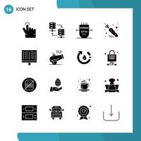 Vector Pack of 16 Glyph Symbols Solid Style Icon Set on White Background for Web and Mobile