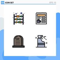 conjunto moderno de 4 colores planos y símbolos de línea de llenado, como elementos de diseño vectorial editables de cementerio básico de dinero contra la muerte vector