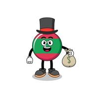 maldives flag mascot illustration rich man holding a money sack vector