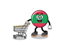 Cartoon of maldives flag holding a shopping trolley vector