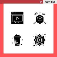 4 Icon Pack Solid Style Glyph Symbols on White Background Simple Signs for general designing vector