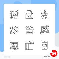 Modern Pack of 9 Icons Line Outline Symbols isolated on White Backgound for Website designing vector