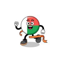 Mascot cartoon of madagascar flag running on finish line vector