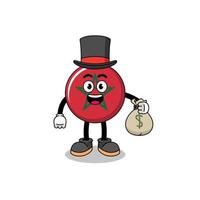 morocco flag mascot illustration rich man holding a money sack vector