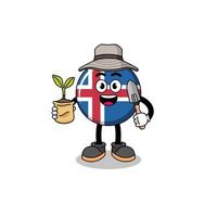 Illustration of iceland flag cartoon holding a plant seed vector